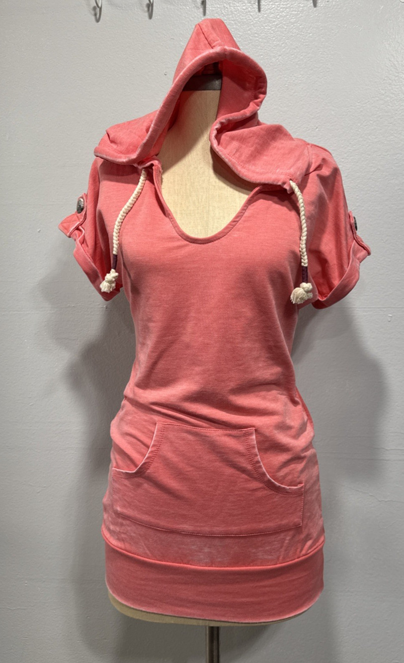 Maurices Short Sleeve Hooded Pullover Swim Beach Cover Top Womens XS Orange-Pink